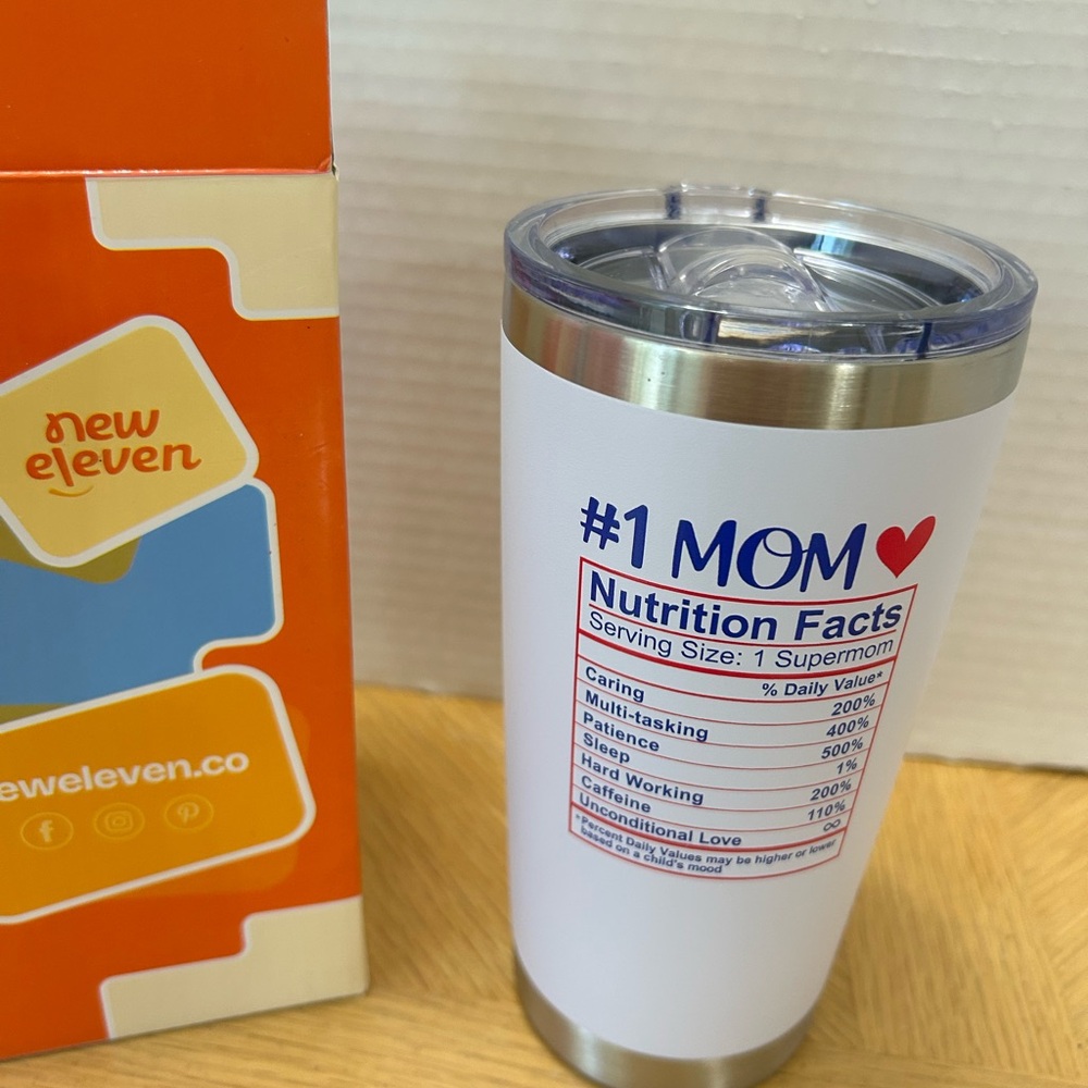#1 Mom 20 oz New‎ Eleven Stainless Steel Tumbler Stainless Steel White Gift NEW